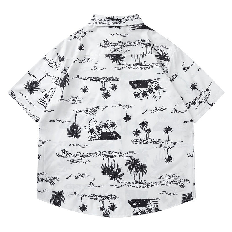 Loose Shirt Ice Silk Flower Shirt Men Short Sleeve Design Beachwear