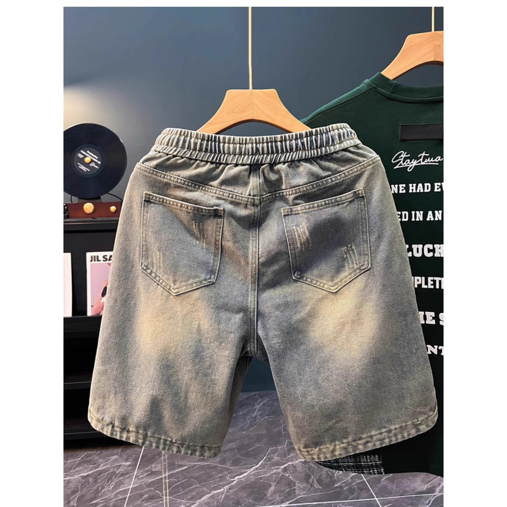 Casual Vintage Ripped Denim Shorts for Men