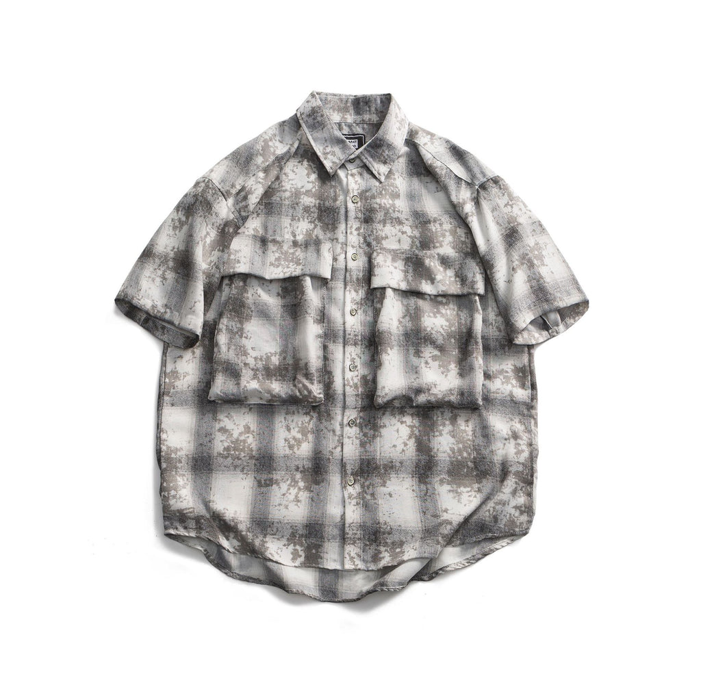 Checkered camouflage printed short sleeved shirt for men