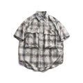 Checkered camouflage printed short sleeved shirt for men