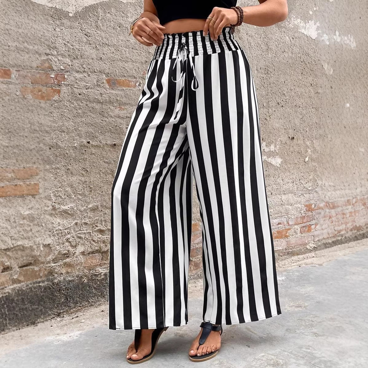 Fluid Stripe Wide Leg Pants Summer Loose High Waist Casual Trousers