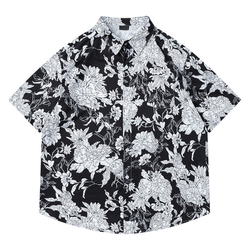 Retro Dark Floral Couple Casual Short Sleeve Shirt for Men