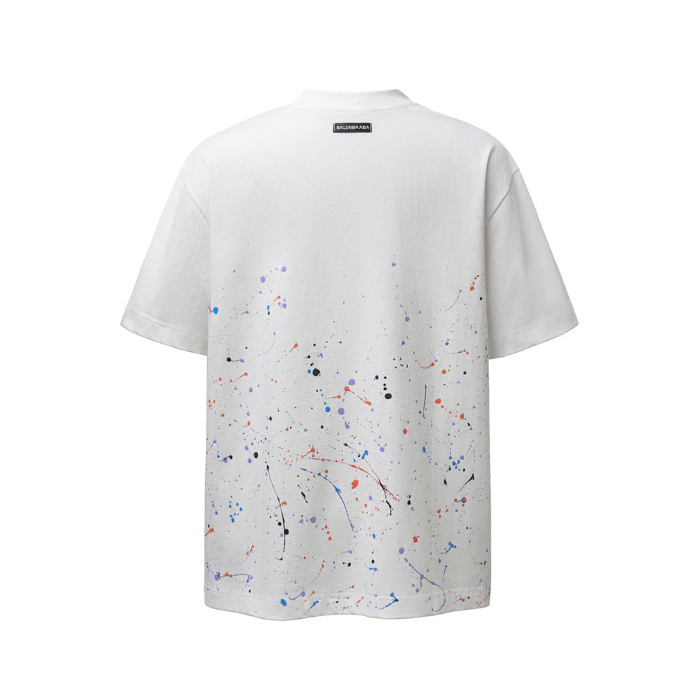 Paint splatter ink splatter pure cotton short sleeved shirt