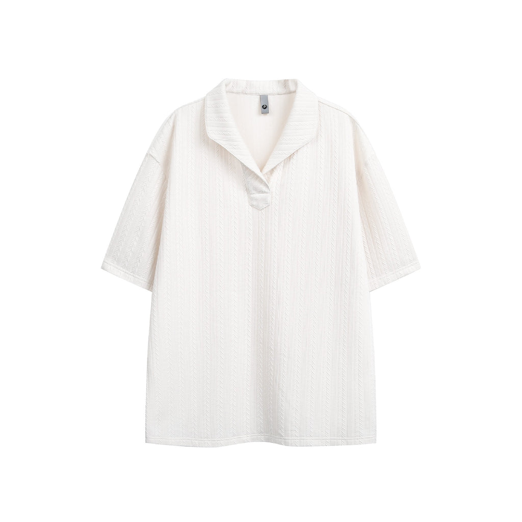 Solid Color Textured Loose Fit Short Sleeve Polo Shirt for Men and Women