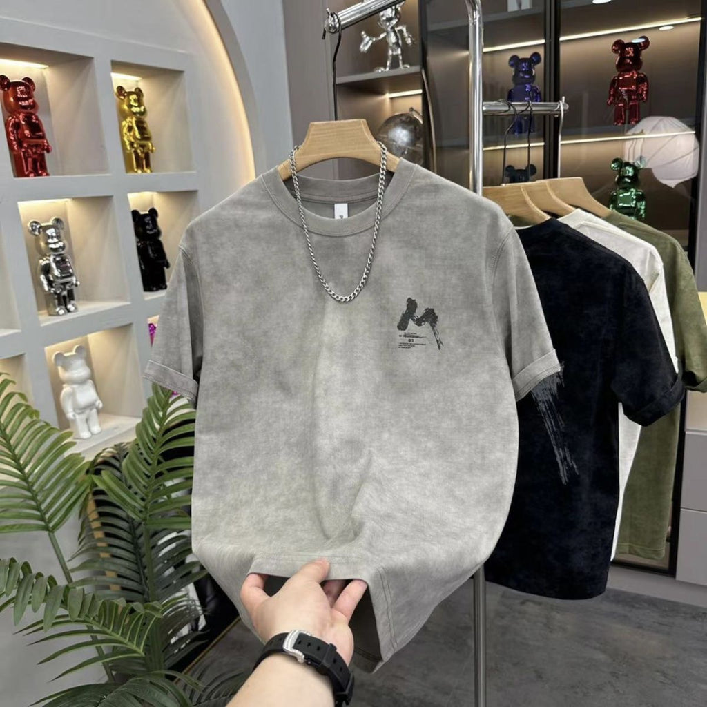 Fashion Sense Tie-Dye Letter Print Short Sleeve T-Shirt for Men Summer Casual Basic Tee Top