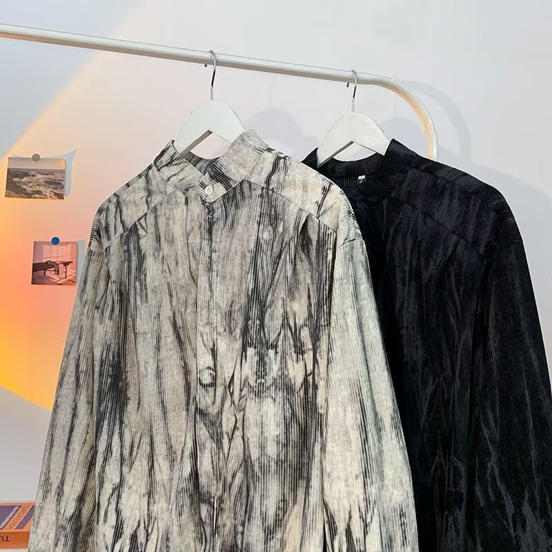 Spray ink tie dye long sleeved shirt for men in spring