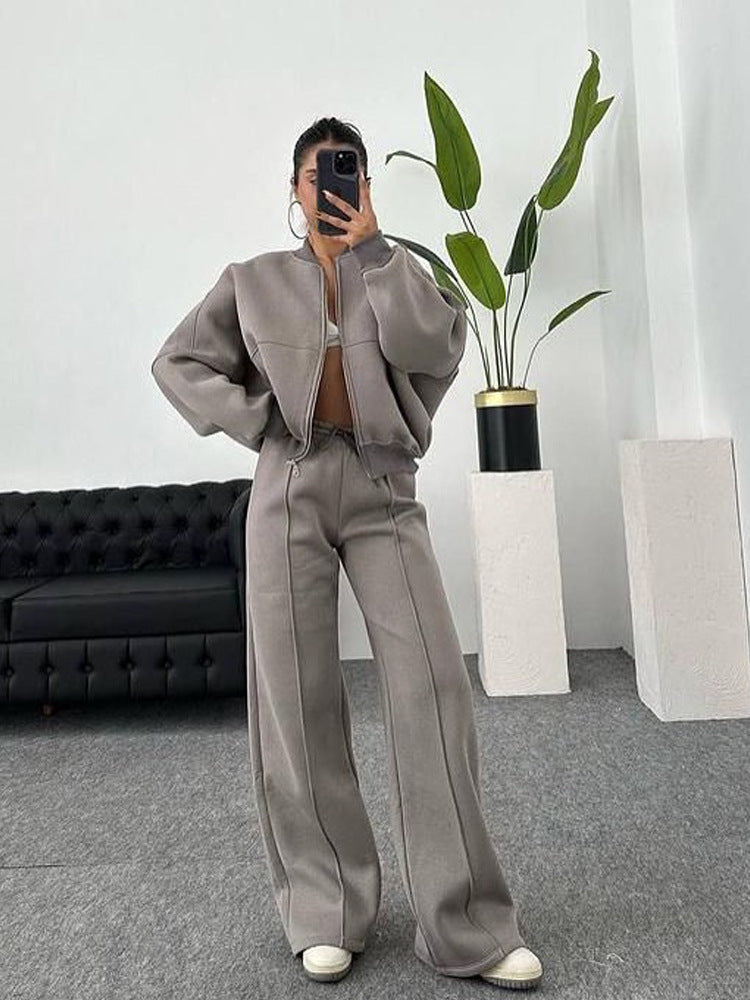 Casual Two-Piece Set Women's Autumn/Winter Cardigan Sporty Streetwear Long Sleeve Jacket and Pants Outfit