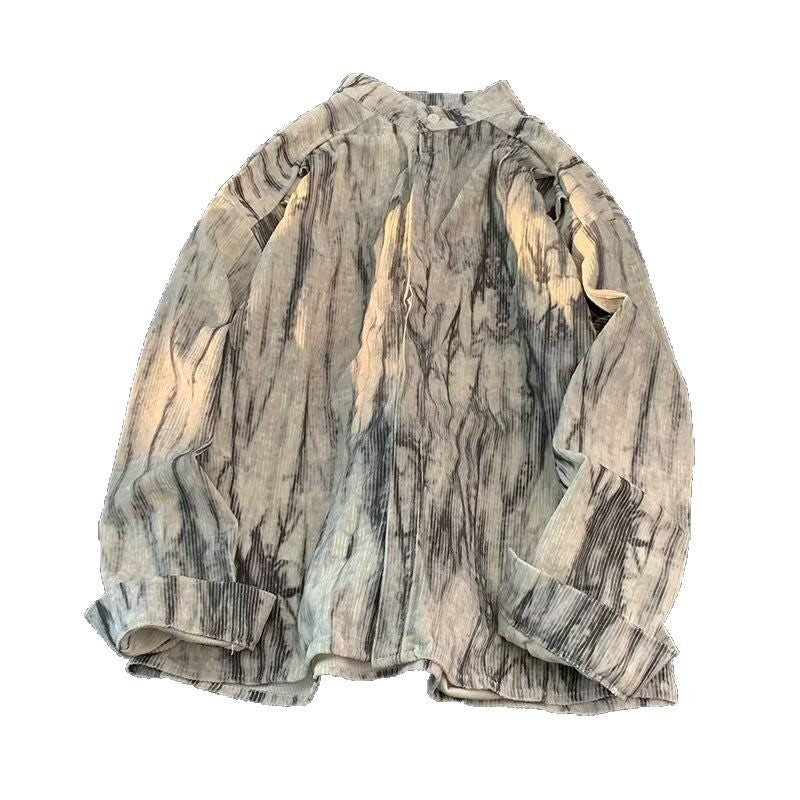 Spray ink tie dye long sleeved shirt for men in spring