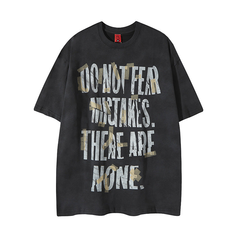 Street Style Spray-Dyed Letter Print Short Sleeve T-Shirt for Men and Women, Oversized Casual Top