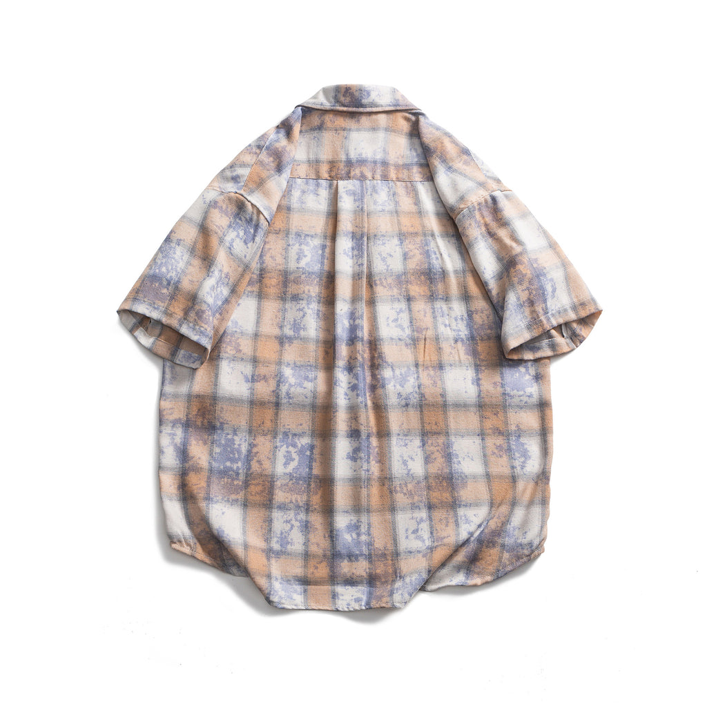 Checkered camouflage printed short sleeved shirt for men