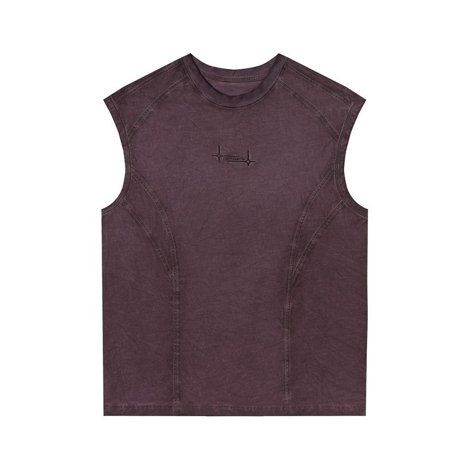Washed Vintage Basketball Tank Top Men Round Neck Breathable Sleeveless T-Shirt
