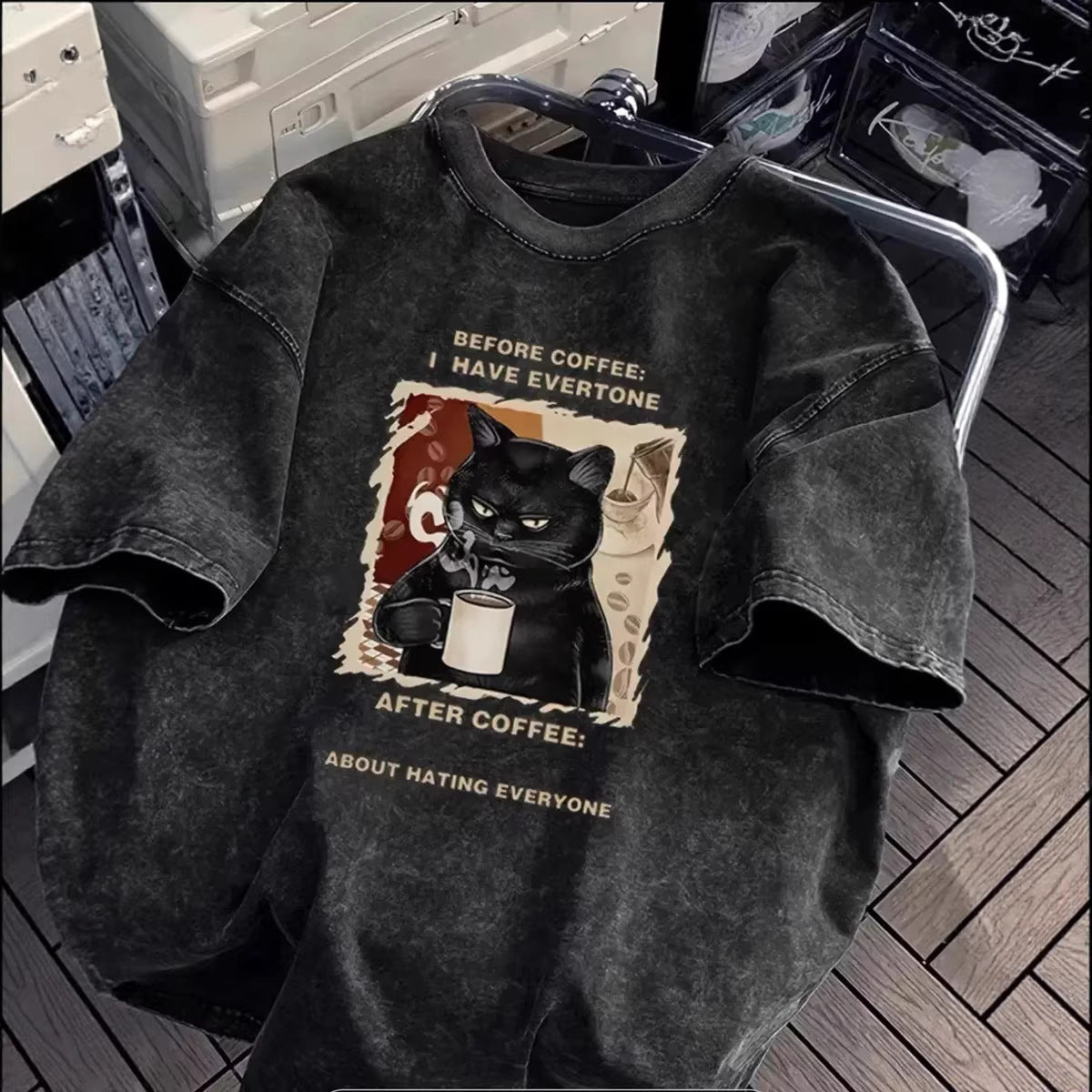 Loose Vintage Streetwear Hip-Hop T-Shirt Summer Trendy Printed Casual Men's Short Sleeve T-Shirt