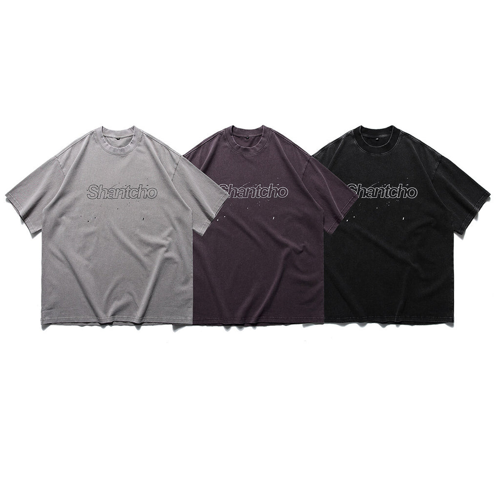 Washed and painted short sleeved T-shirt for men with half sleeves