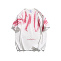 Color blocking street tie dye letter printed T-shirt for men and women