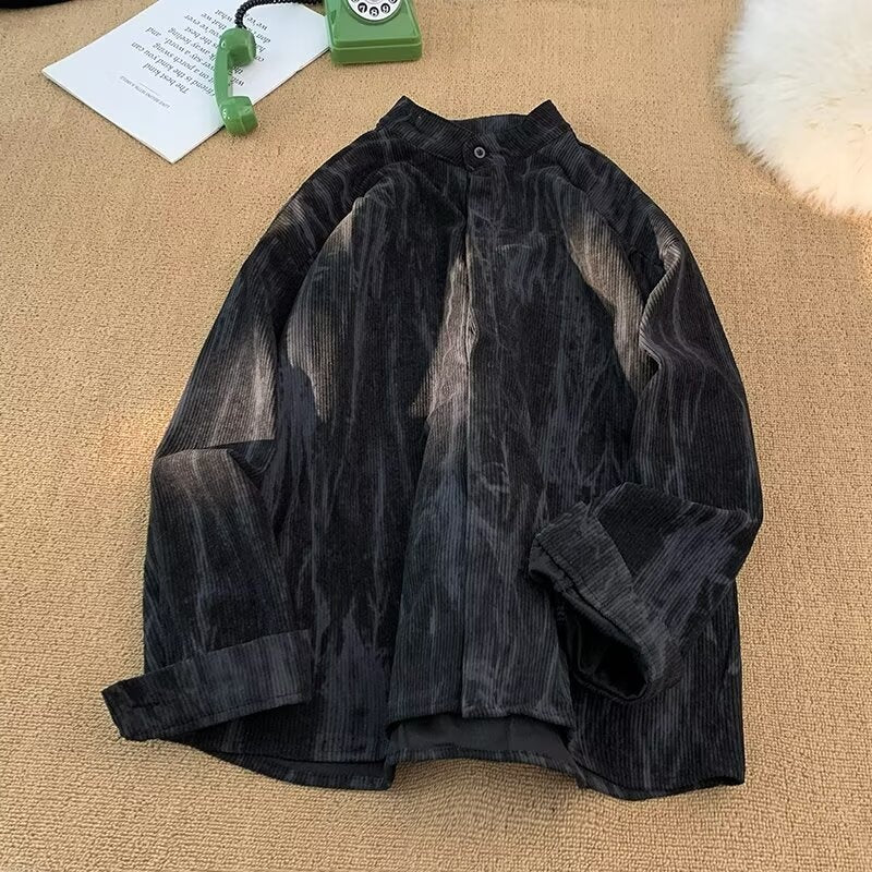 Spray ink tie dye long sleeved shirt for men in spring