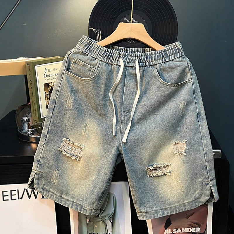 Casual Vintage Ripped Denim Shorts for Men