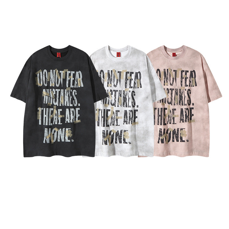 Street Style Spray-Dyed Letter Print Short Sleeve T-Shirt for Men and Women, Oversized Casual Top