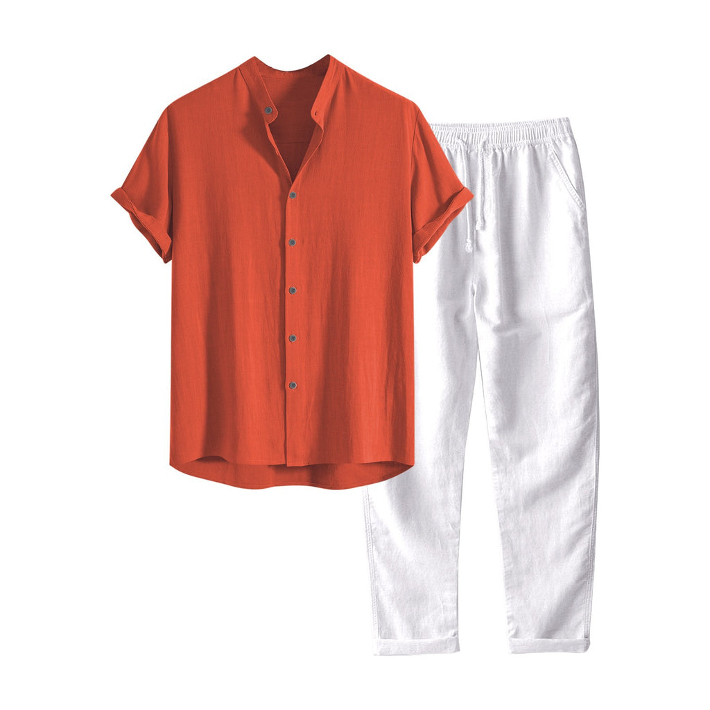 European And American Men's Stand Collar Fashion Casual All-match Slim Fit Cotton And Linen Suit