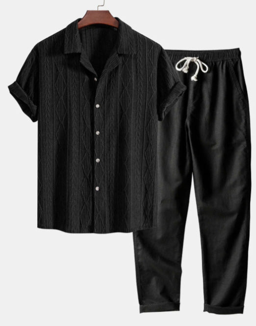 Lapel Casual Short-sleeved Shirt Digital Printing Comfortable Trousers Suit