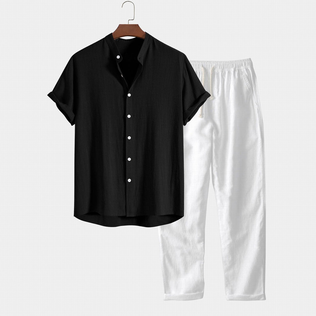 European And American Men's Stand Collar Fashion Casual All-match Slim Fit Cotton And Linen Suit