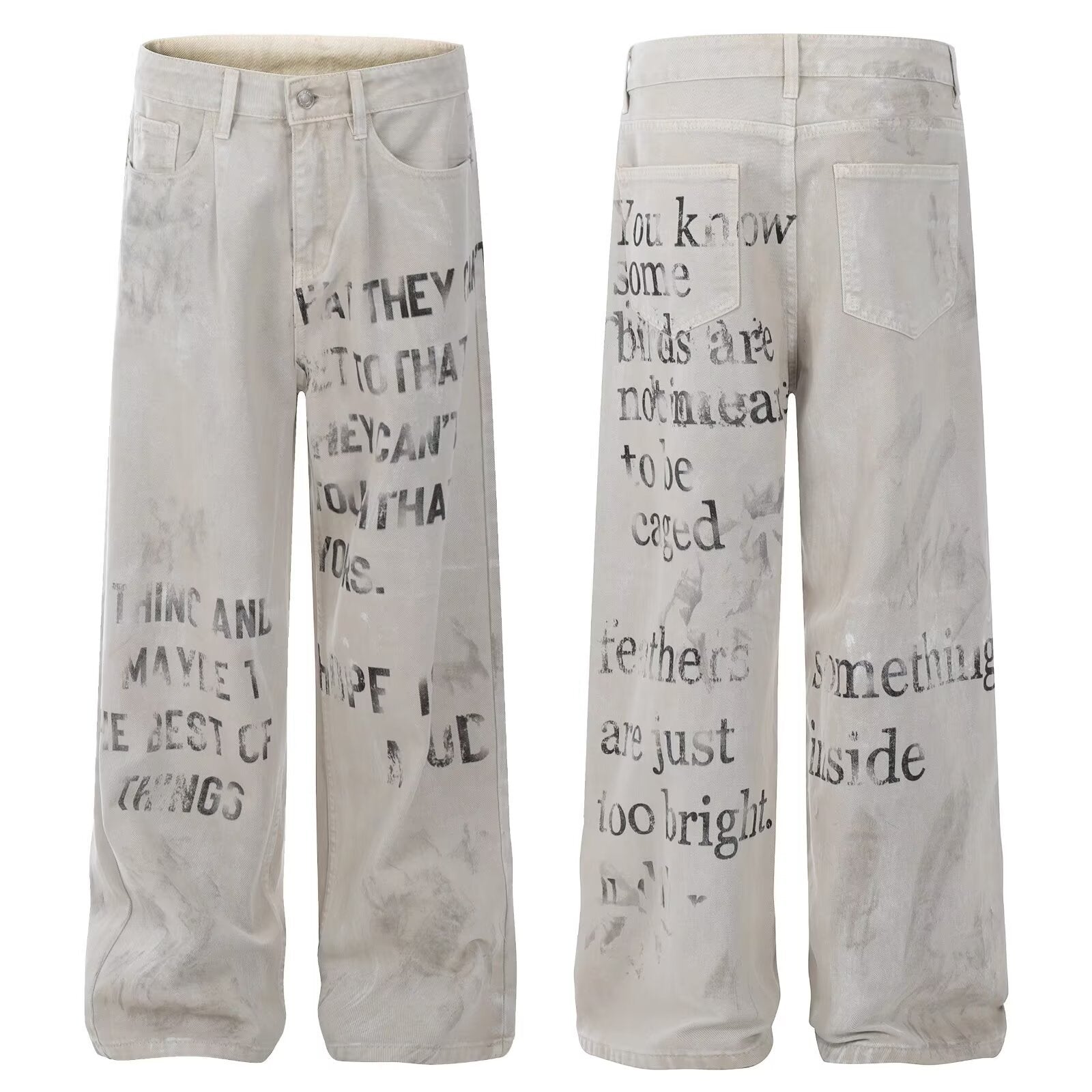 American Retro Distressed Slogan Letter Printed Jeans