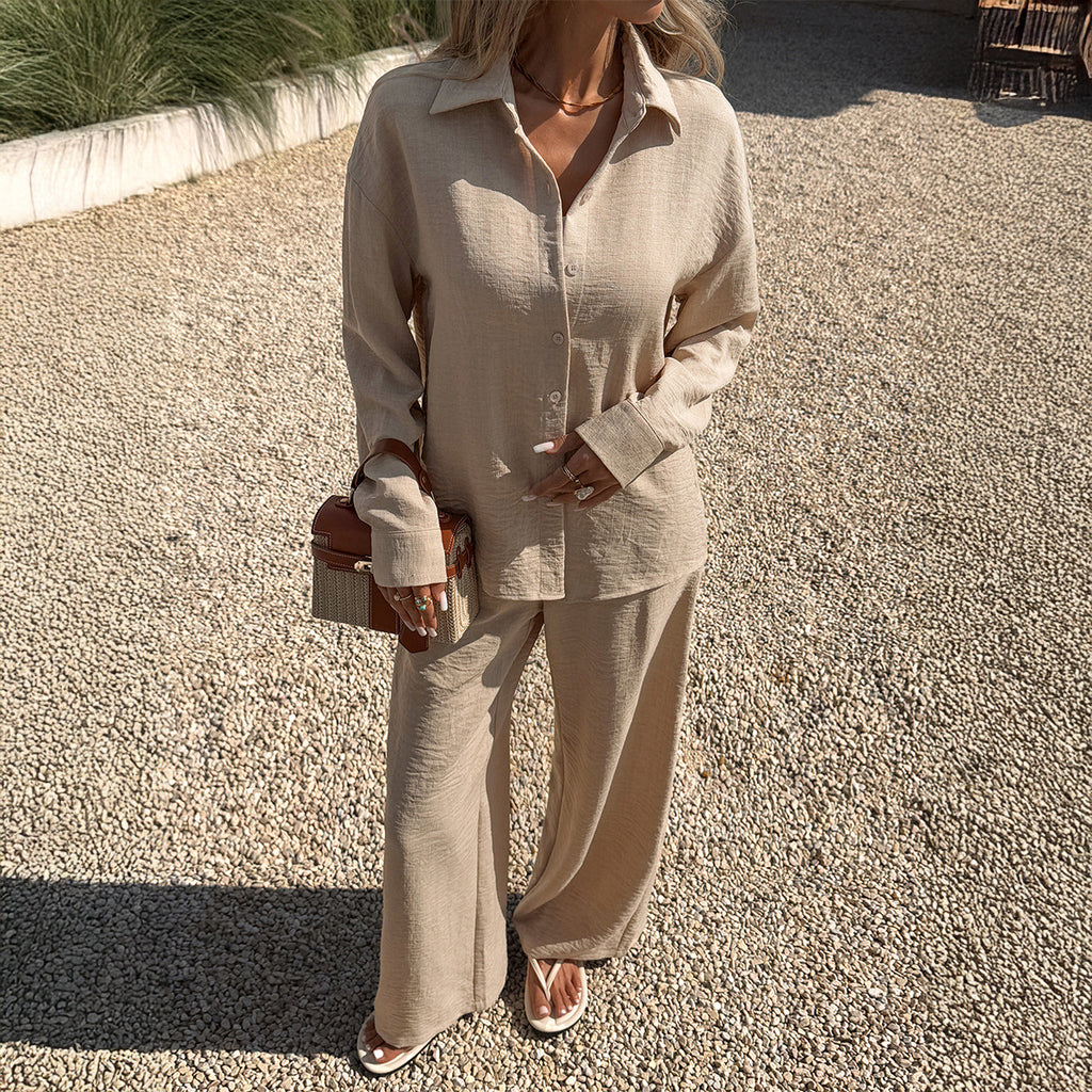 Elegant And Casual Womens Top And Wide-leg Pants Set