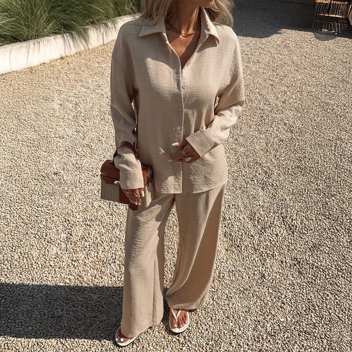 Elegant And Casual Womens Top And Wide-leg Pants Set