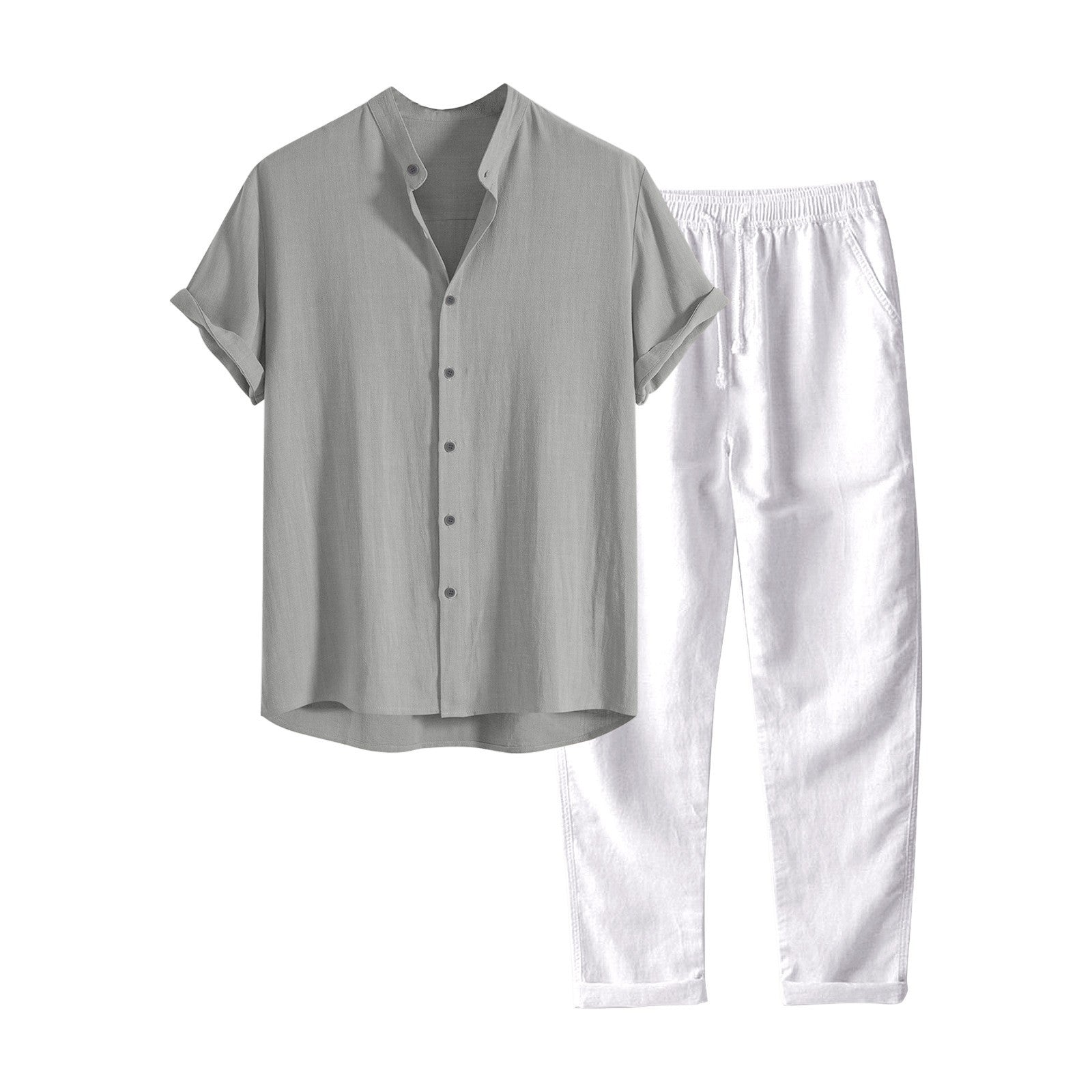European And American Men's Stand Collar Fashion Casual All-match Slim Fit Cotton And Linen Suit