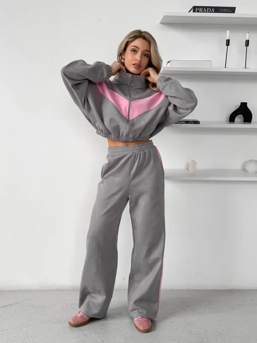 European And American-style Casual Women's Color-block Set